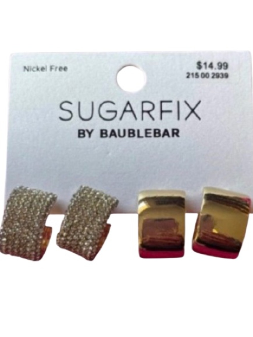 NWT Sugarfix by BaubleBar Crystal Gold Huggie Hoop Post Earrings Set of Two